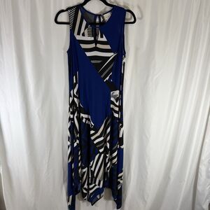 Chino's Dress Women's Small Blue Geometric Midi Sleeveless Round Neck